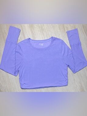 Aerie OFFLINE Purple Ribbed Long Sleeve Crop Top Ruched XL